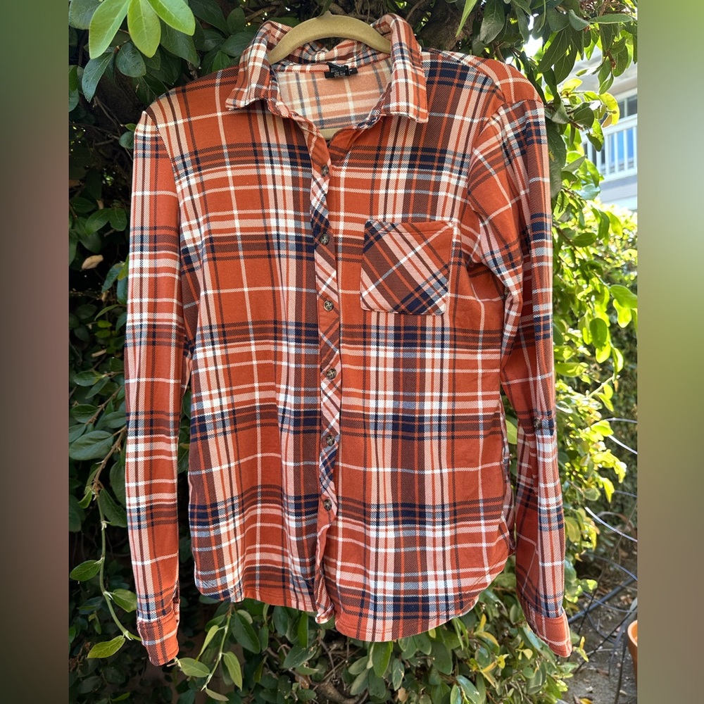 Rue21 Orange flannel-style shirt, warm & cozy, good condition, Medium